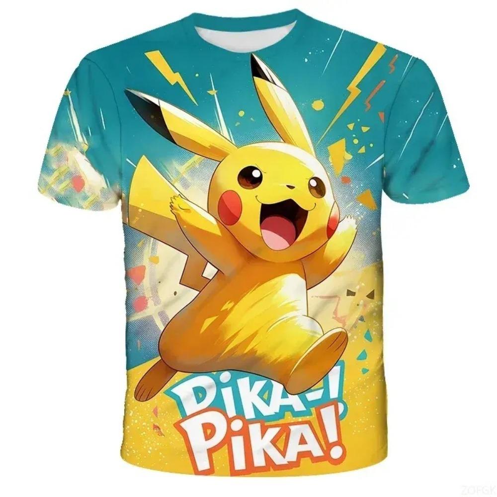 Hot New Summer Japanese Anime Pokémon Pikachu 3D Quick-Drying T-Shirt Short Sleeve Kid s Clothing 110
