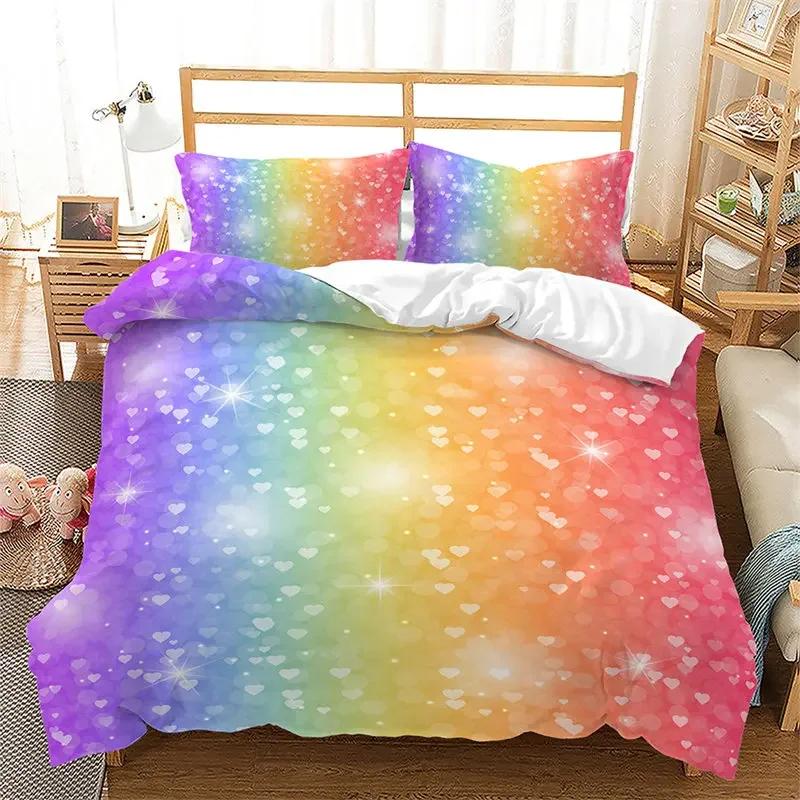 Copripiumino Sfumato Arcobaleno Set Biancheria da Letto Queen Cielo Stellato Colorato Copripiumino Geometrico Astratto in Microfibra con Federe