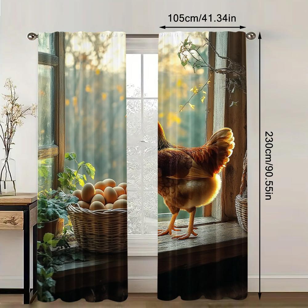 2pc,  Curtains Farmhouse Chicken Versatile Polyester Fabric,Without Electricity Festive Holiday Suitable for Room, Parties Decor