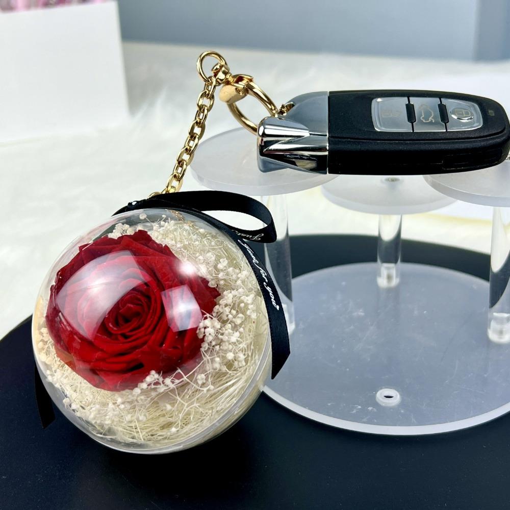 Flowers Rose Keychain Acrylic Ball Rose Car Hanging Valentine's Day Gift for Wife Car Interior Keychain