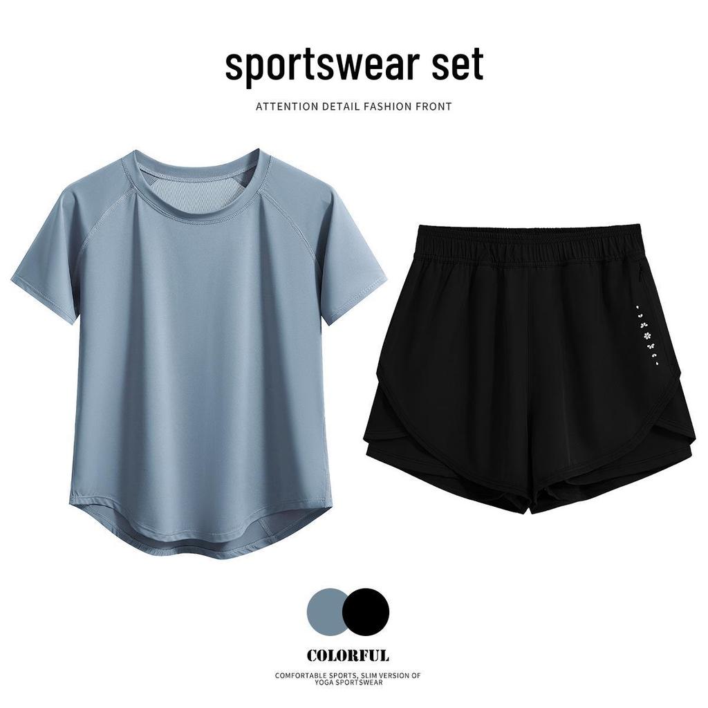 Women's Quick-Dry Yoga Set: Short Sleeve & Shorts - Slim-Fit, Elastic Activewear for Outdoor Sports