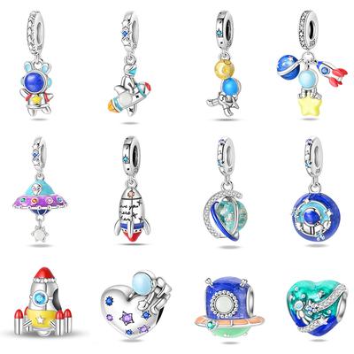 100% Copper Fashion Space Travel Collection Rocket Astronaut Charms Beads Fit Qikaola Original Bracelet Diy Jewelry