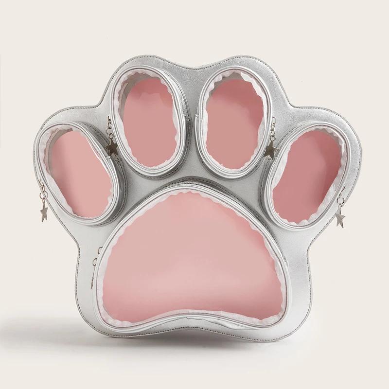 Y2K Cat Paw Print Multi-Pocket Korean Ulzzang Crossbody Backpack Large Capacity Sweet Cool Style Girls Fashion Shoulder Bag