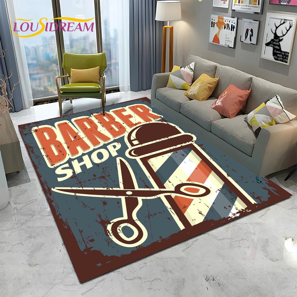 Berber Dükkanı Tabelası 3D Kurukafa Vintage HD Halı Kilim Ev Oturma Odası Yatak Odası Kanepe Paspas Dekorasyonu için, Çocuk Alan Halısı Kaymaz Zemin Matı