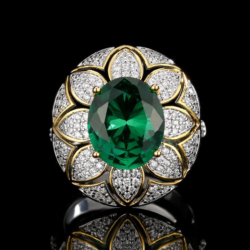 Jewelry Hot Color Treasure Set Ring Necklace Red Blue Emerald Flower Design Women's Luxury