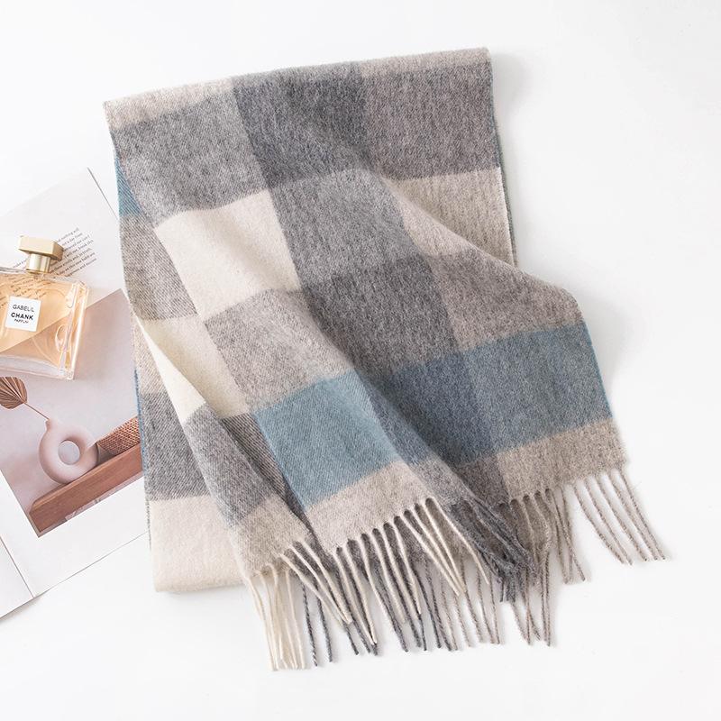 Plaid Wool Scarf for Men and Women High End Autumn and Winter Warm Scarf  Versatile Tassel Lambswool Shawl