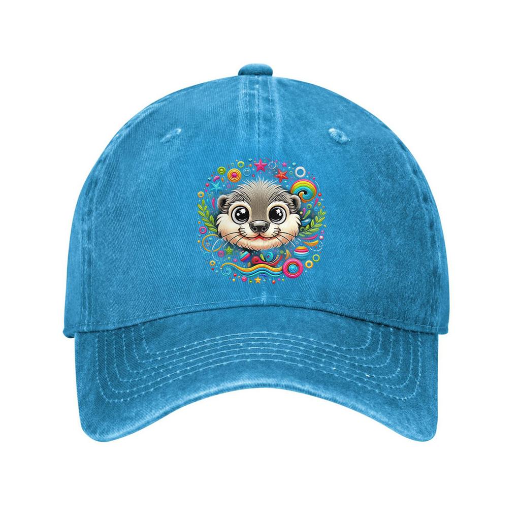 Cute Colorful Otter Face Baseball Cap Washed Cotton Adjustable Dad Hat Casual Outdoor Cap