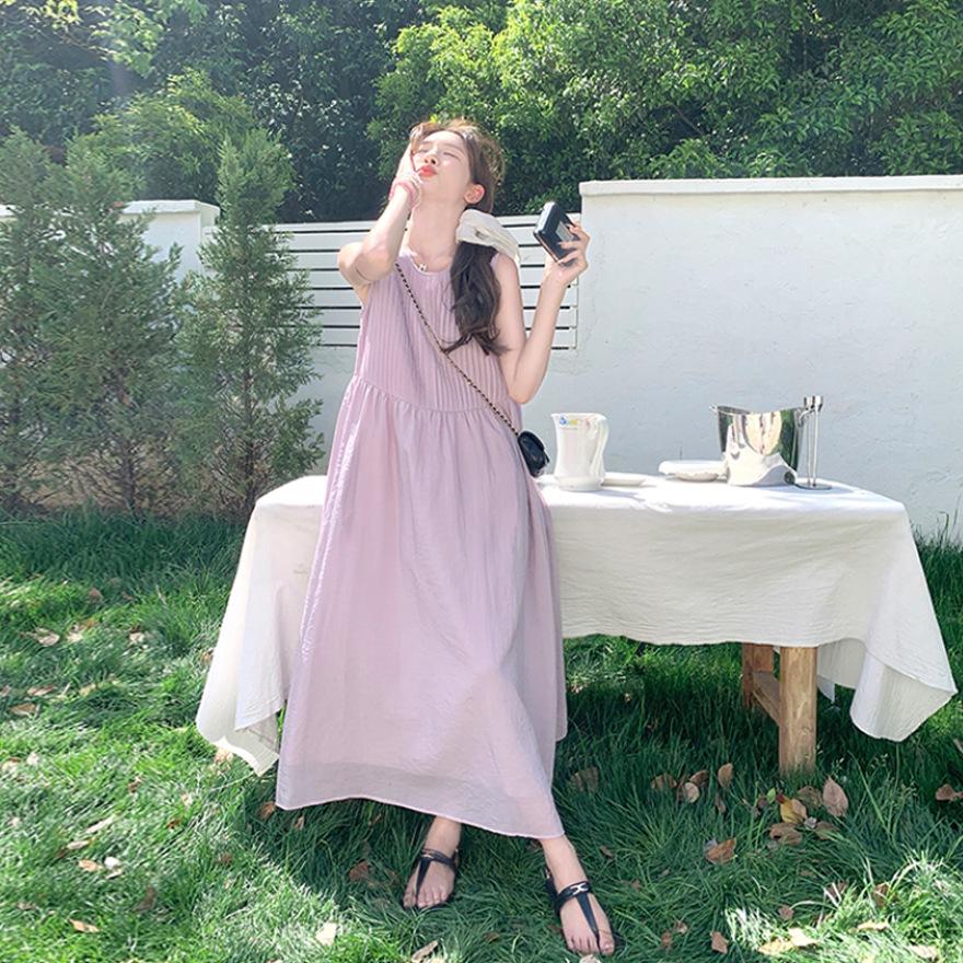 Purple Gentle Wind Loose Sleeveless Off-the-shoulder Vest Long Dress Women's Summer New Casual and Thin Temperament Sweet Dress