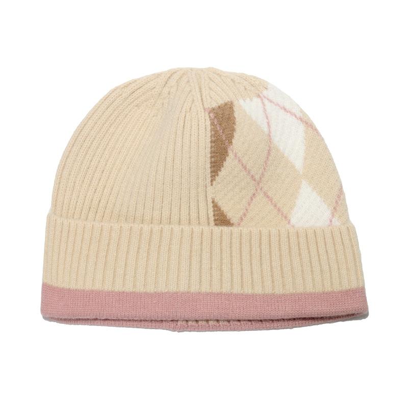 Live Internet celebrity winter hat fashion casual retro knitted wool pullover hat geometric rhombus plaid knitted hat children