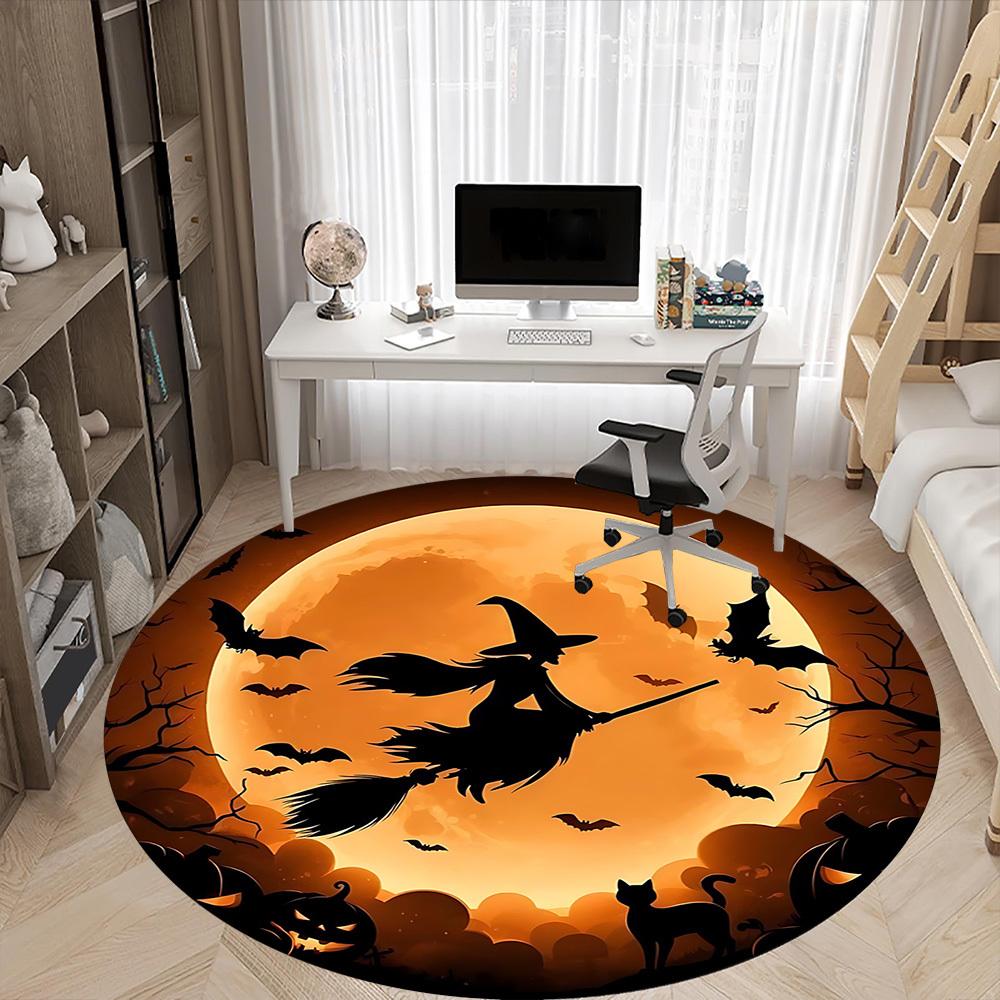 1pc Halloween Witch Office Round Area Rug, Under Office Chairs Bedroom Living Room Home Decor, Room Deco