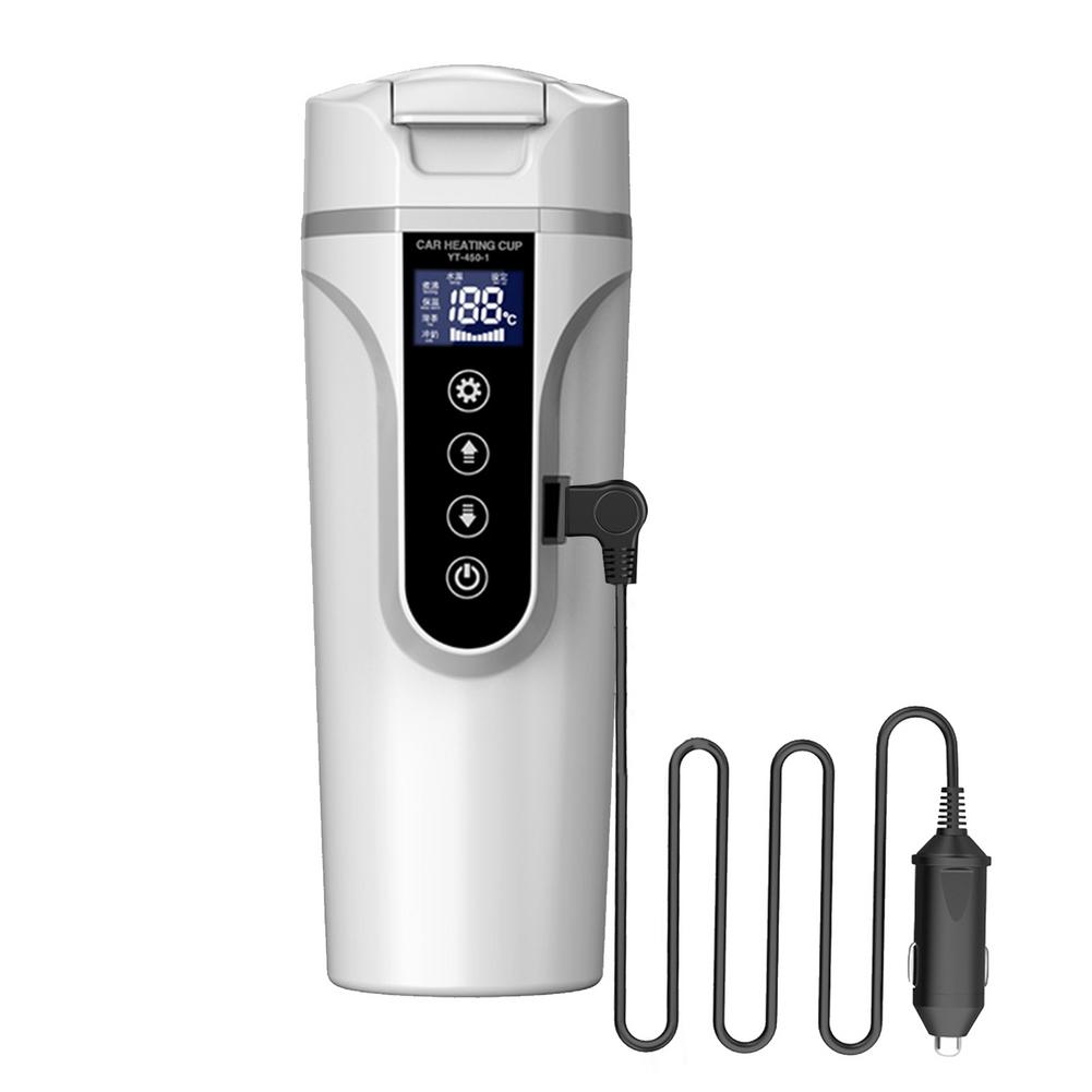 12V/24V 75-90W 450ml LCD Display Vehicle Heating Cup Car Smart Coffee Heat Preservation Touch Screen Travel Electric Thermo Mug