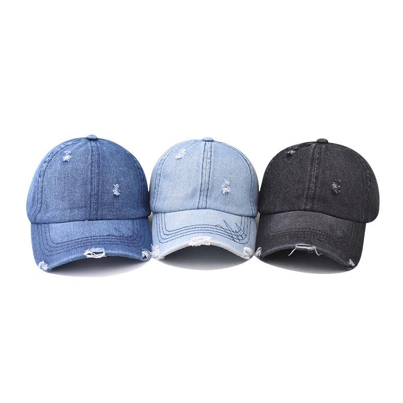 Design Damaged Fashionable Neutral Sunshade Denim Baseball Hat Outdoor For