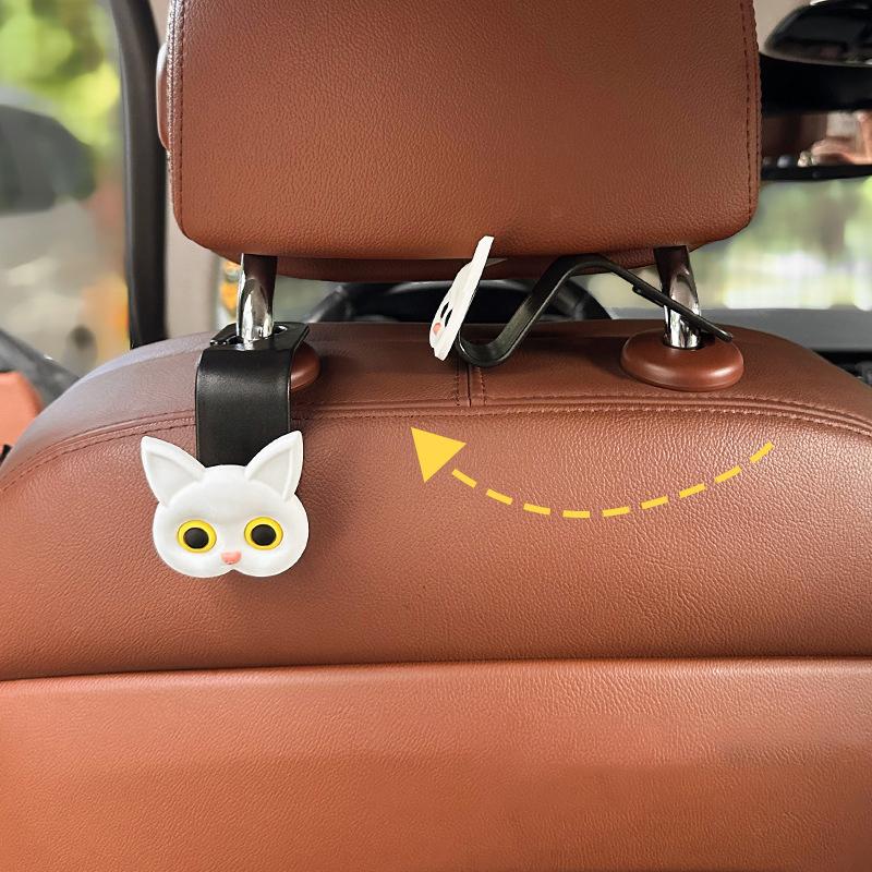 2Pcs Adorable 3D Cartoon Cat Car Seat Headrest Hooks - Universal Vehicle Storage Organizer For Handbags,Purses Coats Cute