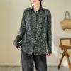 1116 Early Autumn New Literary and Retro Printing Cotton and Linen Long-sleeved Shirt Women's Autumn Loose Mother Shirt