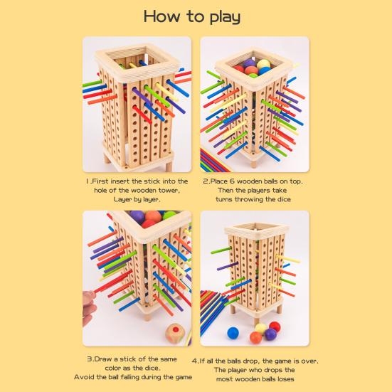 1 Set Wooden Stick Tower Dice Game with 36/42 Sticks 6 Balls Fine Motor Skills Colorful Stick Counting Math Educational