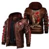 Euro size team leather jacket fake two-piece hat man removable PU locomotive print leather jacket