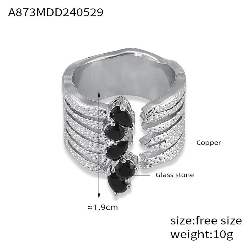 Wind Design Copper Plated Real Gold Diamond Ring Retro Hammer Wide Version Hollow Niche Simple Ring