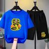 Summer T-shirt+shorts Anime snake Print Boy Black Girl Sets Tshirt kids Tops Casual Tees round Neck short-sleeved top