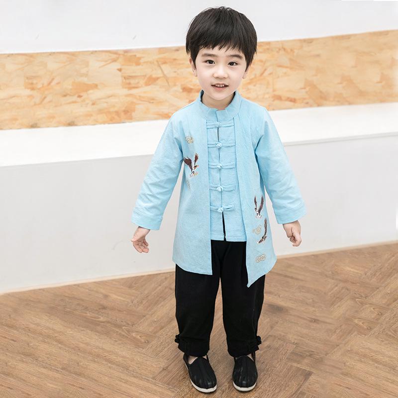 

2020 Spring & Autumn Boys Tang Suit – Long Robe Chinese Style Baby Hanfu, Trendy Two-Piece Set 6 pieces (90-140) світло-синій колір