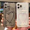 Card Bag Holder Clear Case For iPhone 16 15 14 13 12 11 Pro Max With Love Heart Pattern Cover For iPhone XS Max XR 7 8 Plus Case