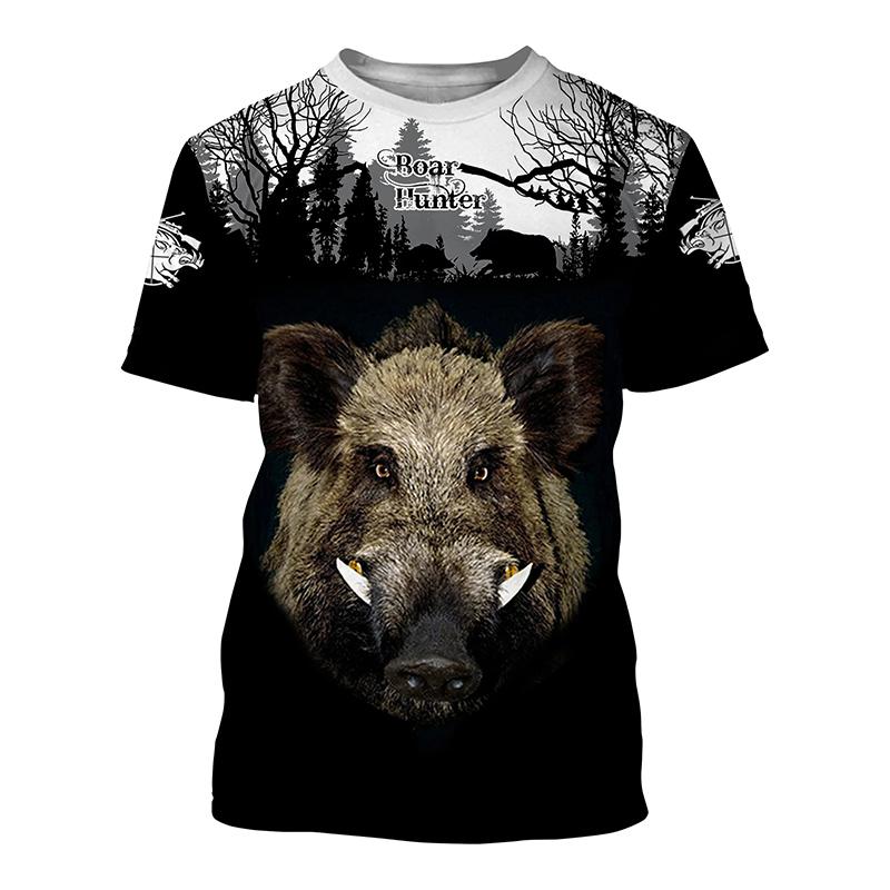 

2024 Мужская футболка с 3D изображением охотничьего животного, кабана, летняя футболка для отдыха, модная мужская одежда с коротким рукавом, S-5XL XXL красный