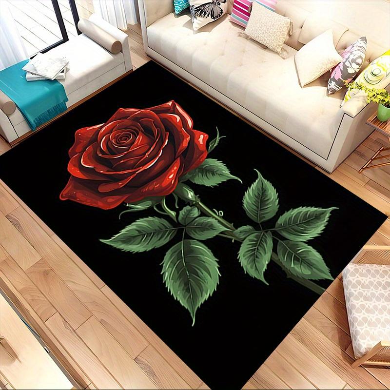 1pc Rose Bloom Themed Rug for Home Decor, Non-slip Office Carpet, Chair mat, Outdoor Mat, Christmas and Halloween gifts-0731136