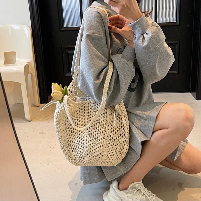 Yogodlns Summer Beach Woven Tote Bag For Women Hollow-out Lightweight Large Capacity Shopper Shoulder Bag with Inner