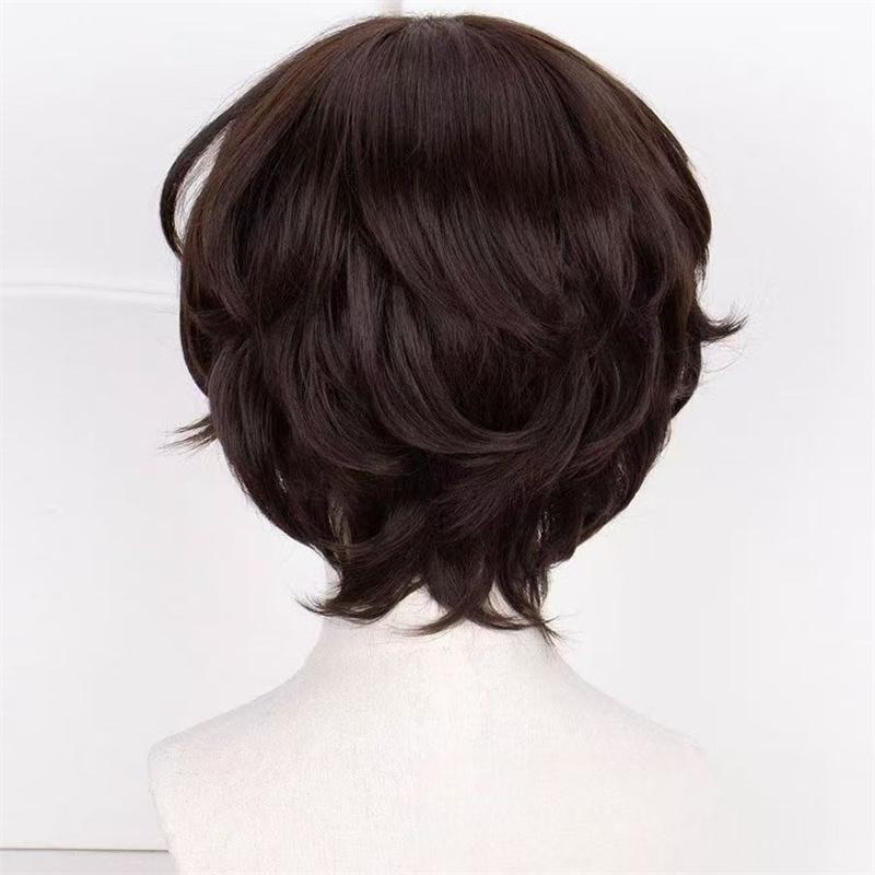 Hochwertige Dazai Osamu Cosplay-Perücke, Anime Cosplay, kurze, braune, hitzebeständige Kunsthaarperücken + Perückenkappe