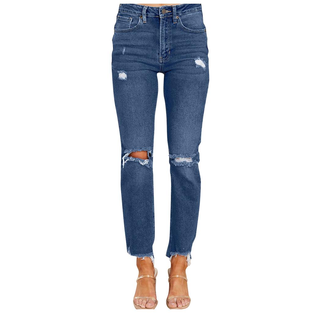 Temperamento de otoño e invierno de las mujeres Ordinario Lavado Cintura  Alta Pantalones Oscuros Pantalones Vaqueros Rotos comprar a buen precio —  entrega gratuita, reseñas reales con fotos — Joom