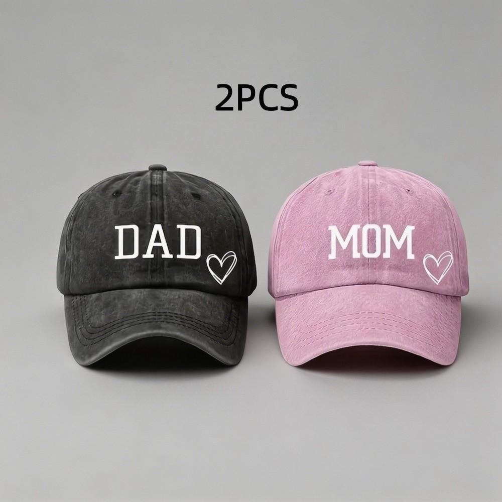 2pcs/set DAD MOM Love Printed Baseball Cap Washed Cotton Baseball Hats Sunscreen Hats  For Man Women розовый/чёрный