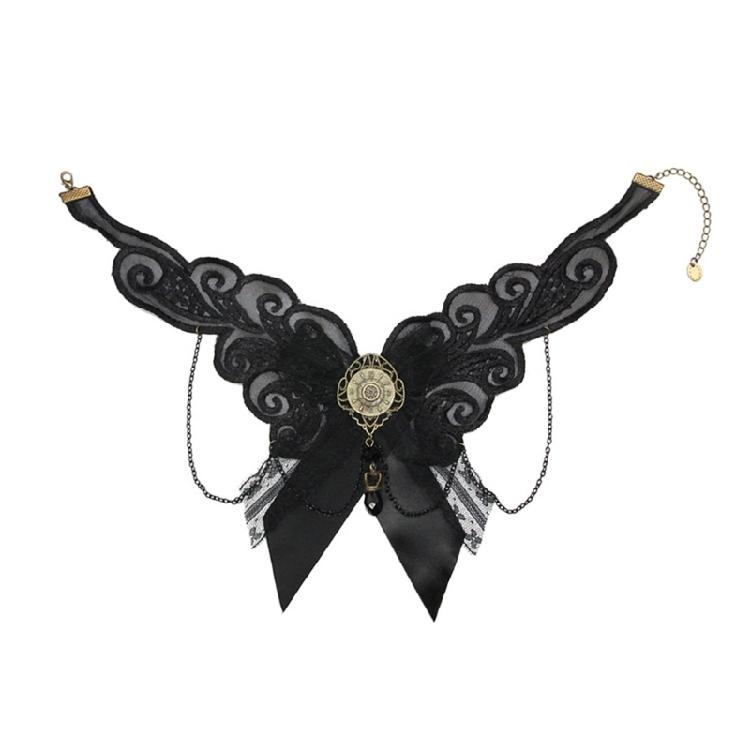 

Adjustable Fabric Rhinestones Bows Tie Retros British Tassels Portable Tie Wedding Collar Accessory 1 чорний