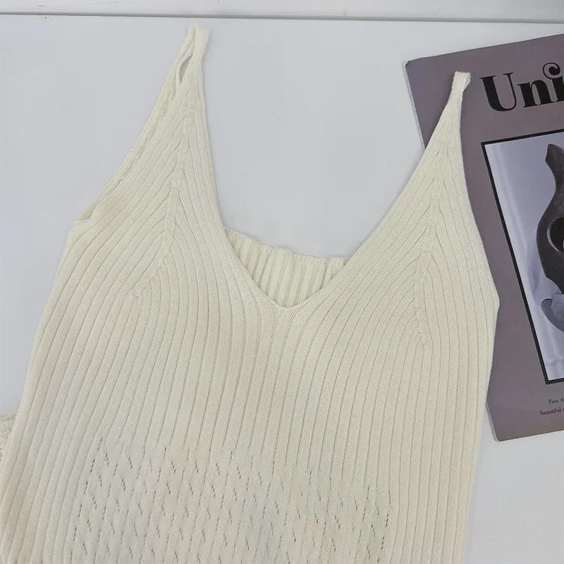 Women's Summer White Knitted V-Neck Suspender Dress - Slim, Sexy, Pure Desire Style