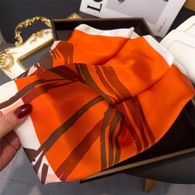 Eșarfe de Marcă de Lux Wrap Mătăse Saten Moale Imitație Eșarfă Pătrată Femei Gât Plajă Bandă de Păr Bandană Foulard Panglică Geantă 70cm