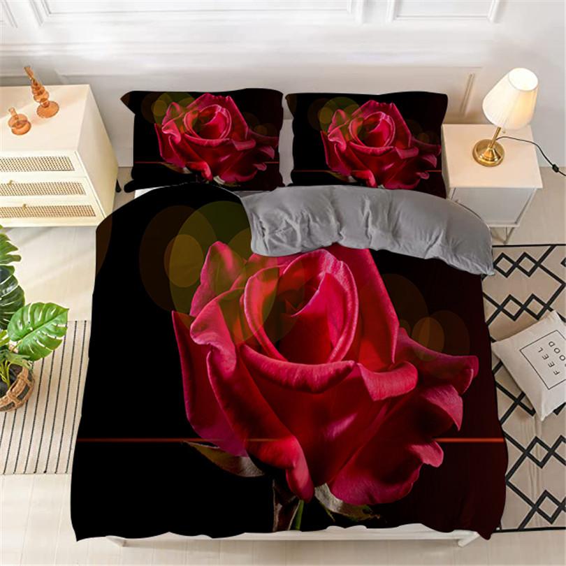 Red Rose King Queen Duvet Cover Romantic Flower Bedding Set Valentine's Day Quilt Cover Couples Floral Polyester Comforter Cover