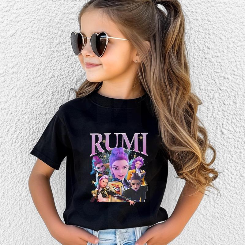Kpop Demon Hunters Children's Clothing Short Sleeve T-shirt Cute Kpop Demon Hunters Tiger Harajuku Tshirt for Boys Girls