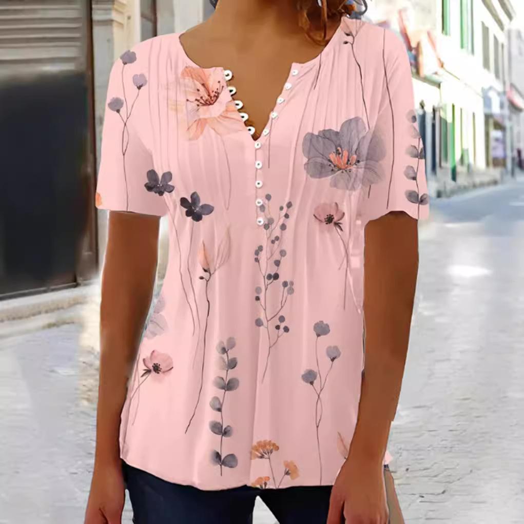 

Летняя новая модная повседневная футболка с короткими рукавами и плиссированной грудью XXXL розовый