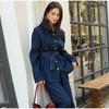 Denim Pants Set Women Belt Lapel Buttons Shirt High Waist Wide Leg Trousers Sets Lady Vintage Single Breasted Top Suit Female
