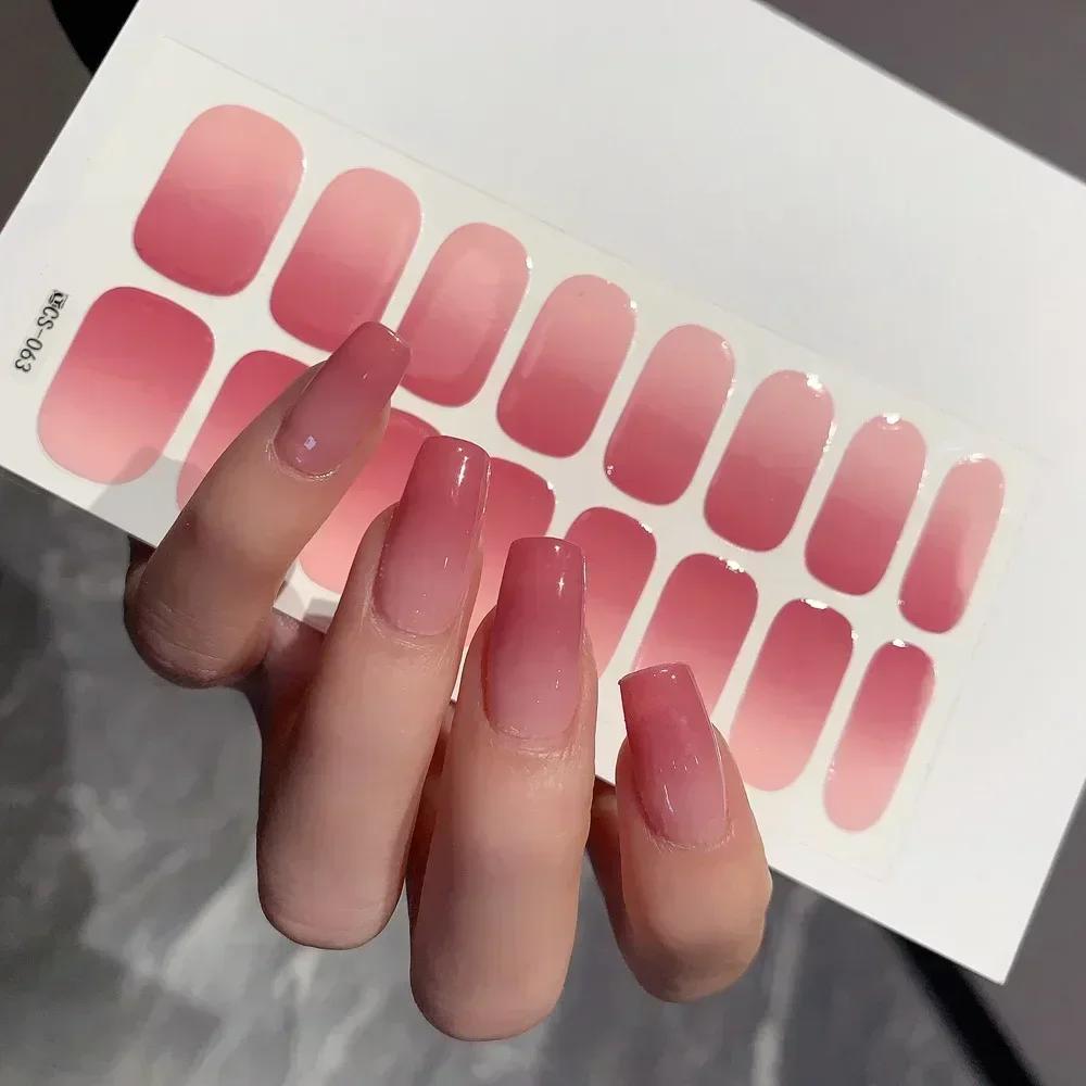 2025 Semi-cured Gel Nail Stickers Solid Color Nail Semi-baked Tips Full UV Nail Need Decals Paste Lamp N0R7