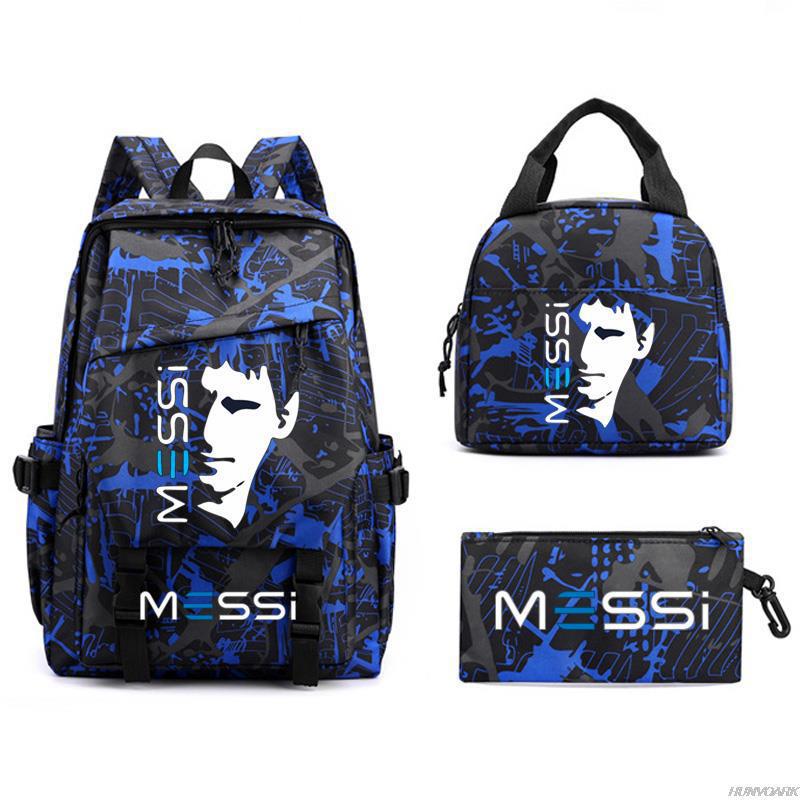 Football Star Peripheral Backpack, Primary And Secondary School Student Schoolbag Three-Piece Set, Lunch Bag, Pencil Bag Set, College Style