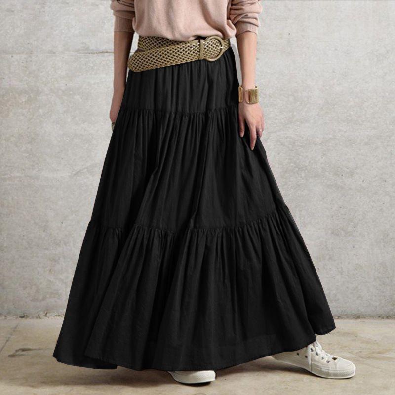 

Casual High Waisted Solid Color Long Skirt Casual High Waist Pure Color Long Skirt Black 5XL