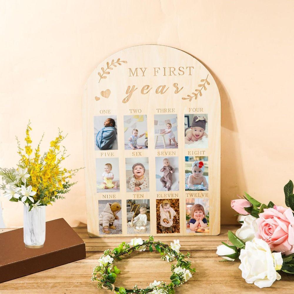 Hangable First Year Display Photo Board Wood Newborn Growth Record Album  Heartwarming Gift