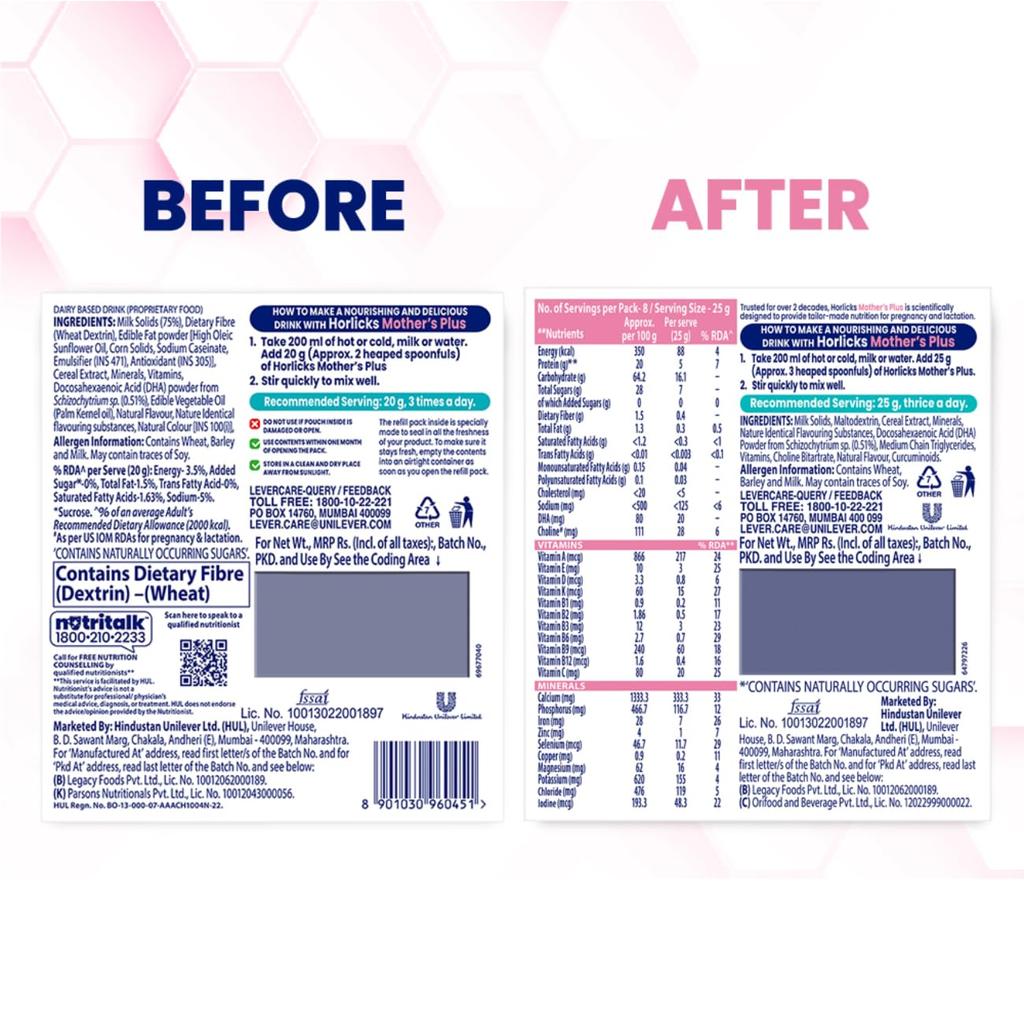 Horlicks Mother’s Plus Health Drink for Pregnancy & Lactation, Protein-Rich, No Added Sugar, Vanilla, 200g Refill Pack