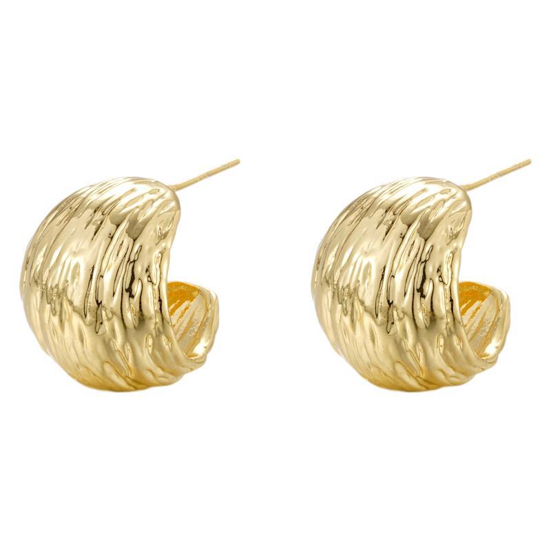 Eleganckie Złote Teksturowane Francuskie Kolczyki: Wysokiej klasy, wszechstronny koreański design