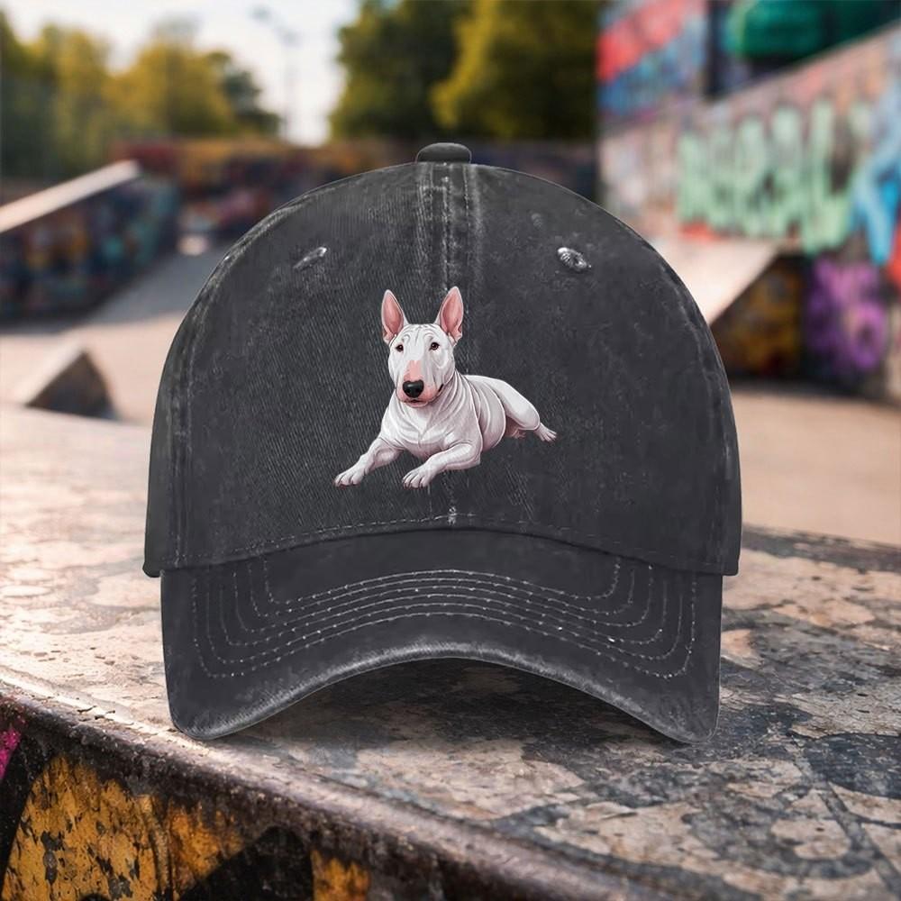 Bull Terrier Dog Graphic Washed Baseball Cap Unisex Adjustable Cotton Outdoor Sport Headwear