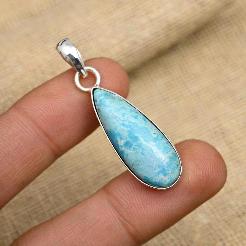 Lindo pingente de joia de prata esterlina 925 sólida feito à mão com pedra preciosa Larimar para ela