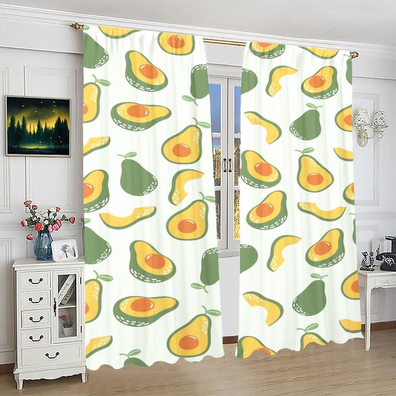 2 Stück - Cartoon-Frucht Birne Druck Vorhang, 100% Polyester Material, geeignet für Schlafzimmer Vorhänge und Wohnzimmer Dekoration