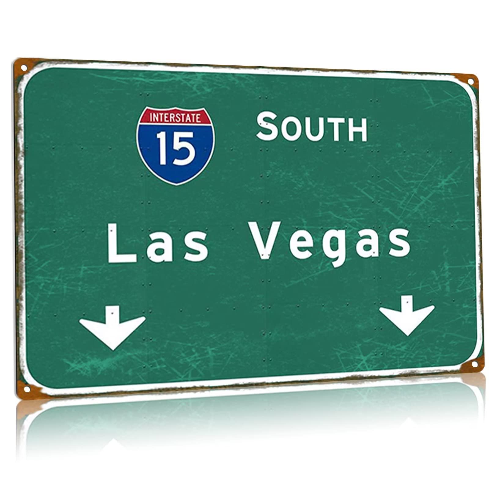 Las Vegas Metal Tin Signs Interstate South Direction Signage Airport Highway Vintage Street Sign Farmhouse Garage Club Wall 20x30cm(7.8x11.8inch)