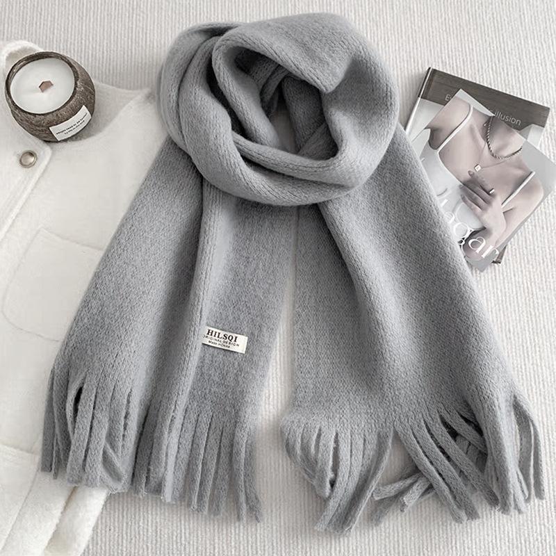 Cloth Label Knitted Scarf Women'S Season Thickened Warm Student Couple Woolen Circumference