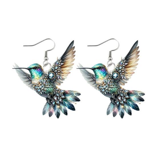 1 Pair Acrylic Colorful Bird Dangle Earrings 2D Hummingbird Hook Earrings Hypoallergenic Women Bird Drop Earrings Fashion Jewelry