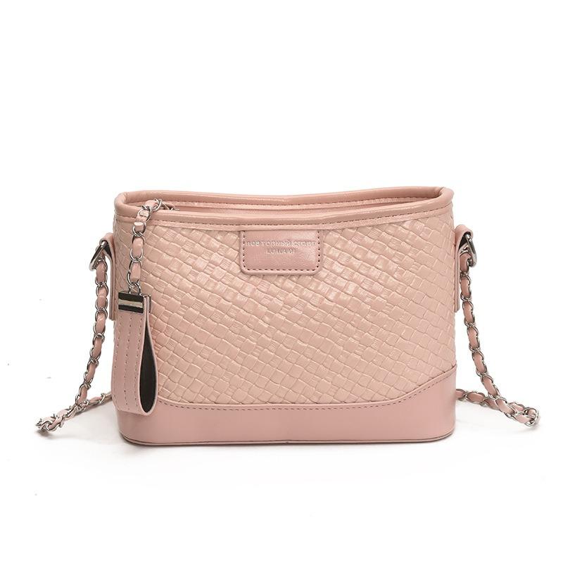 

Rhombus bag chain bucket bag new small bag women s spring versatile premium woven shoulder messenger bag рожевий